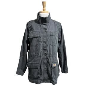 Carhartt Smithville Jacket Women Size XL (16/18) Utility Pockets Gray Canvas